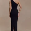Milena One Shoulder Crepe Maxi Dress – Black