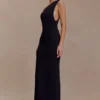 Milena One Shoulder Crepe Maxi Dress – Black