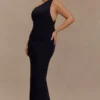Milena One Shoulder Crepe Maxi Dress – Black