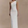 Milena One Shoulder Crepe Maxi Dress – White