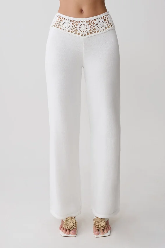 Miley Crochet Waistband Straight Leg Pant – Ivory Miley Crochet Waistband Straight Leg Pant – Ivory