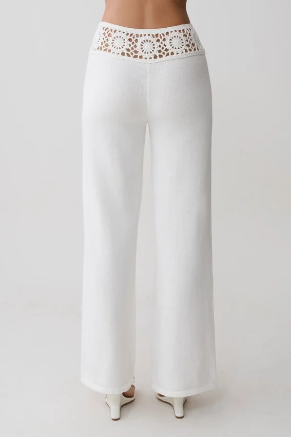 Miley Crochet Waistband Straight Leg Pant – Ivory Miley Crochet Waistband Straight Leg Pant – Ivory