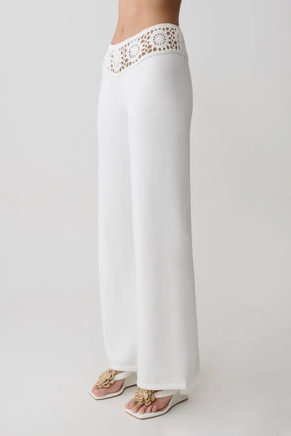 Miley Crochet Waistband Straight Leg Pant – Ivory Miley Crochet Waistband Straight Leg Pant – Ivory