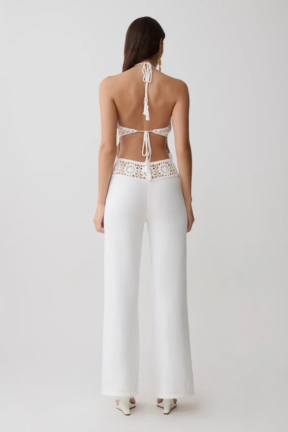 Miley Crochet Waistband Straight Leg Pant – Ivory Miley Crochet Waistband Straight Leg Pant – Ivory