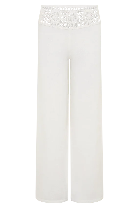 Miley Crochet Waistband Straight Leg Pant – Ivory Miley Crochet Waistband Straight Leg Pant – Ivory