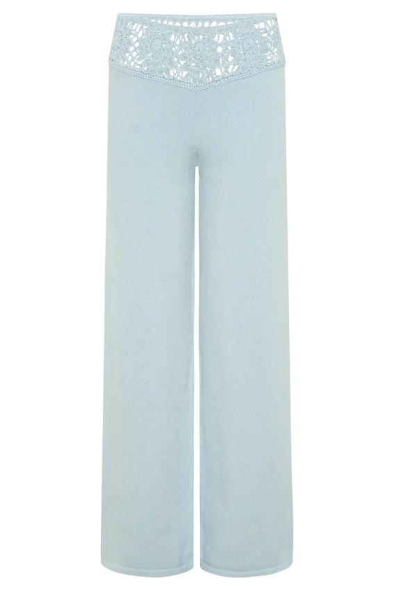 Miley Crochet Waistband Straight Leg Pant – Pale Aqua Miley Crochet Waistband Straight Leg Pant – Pale Aqua