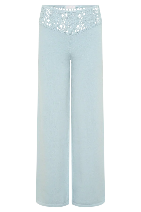 Miley Crochet Waistband Straight Leg Pant – Pale Aqua Miley Crochet Waistband Straight Leg Pant – Pale Aqua
