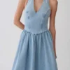 Miller Denim Halter Midi Dress – Classic Blue