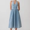 Miller Denim Halter Midi Dress – Classic Blue