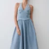 Miller Denim Halter Midi Dress – Classic Blue