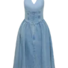 Miller Denim Halter Midi Dress – Classic Blue
