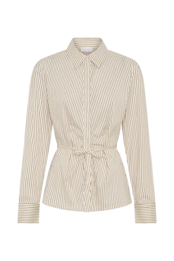 Millie Tie Back Cotton Shirt – Beige Pinstripe Millie Tie Back Cotton Shirt – Beige Pinstripe