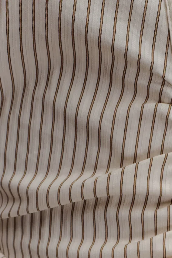 Millie Tie Back Cotton Shirt – Beige Pinstripe Millie Tie Back Cotton Shirt – Beige Pinstripe