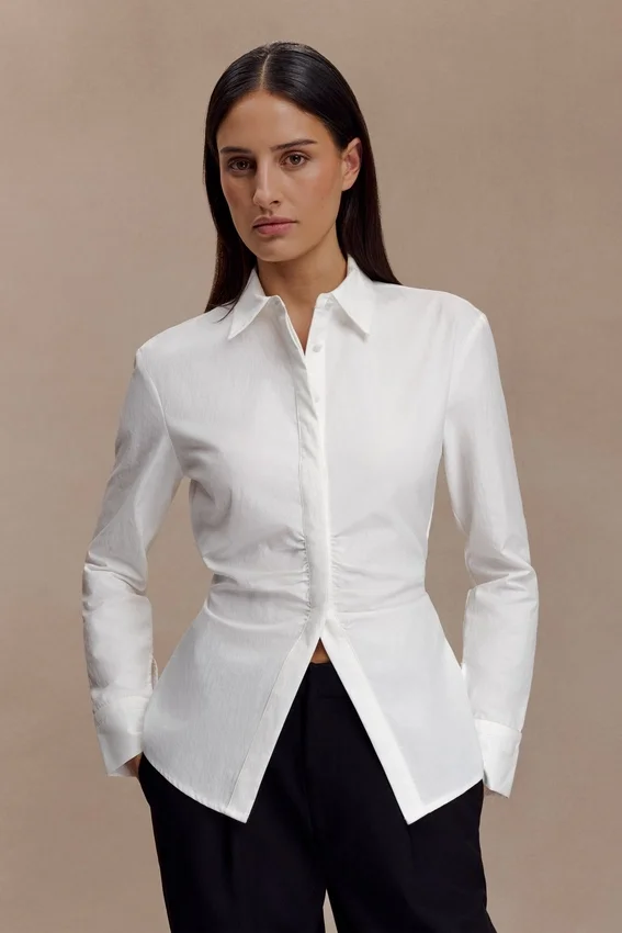Millie Tie Back Cotton Shirt – White Millie Tie Back Cotton Shirt – White
