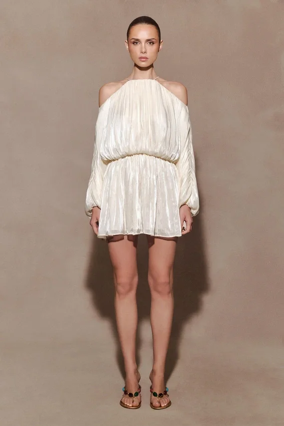 Minna Halter Mini Dress – Opal White Minna Halter Mini Dress – Opal White
