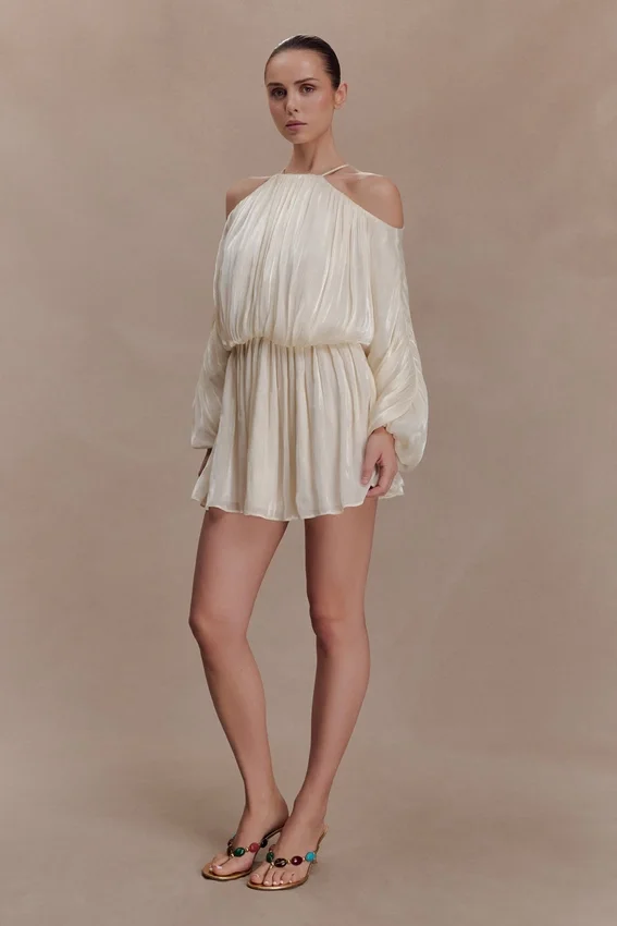 Minna Halter Mini Dress – Opal White Minna Halter Mini Dress – Opal White