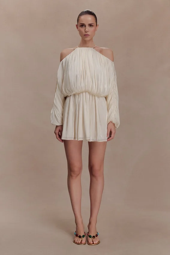 Minna Halter Mini Dress – Opal White Minna Halter Mini Dress – Opal White