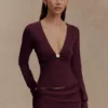 Miraby Front Ruched Knit Long Sleeve Top – Dark Chocolate