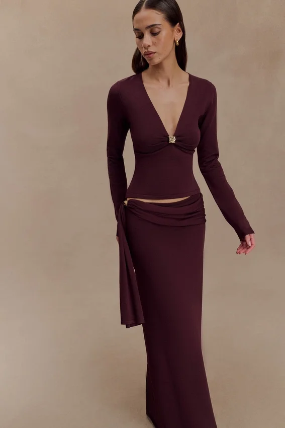 Bowie Low Rise Knit Maxi Skirt – Dark Chocolate Bowie Low Rise Knit Maxi Skirt – Dark Chocolate