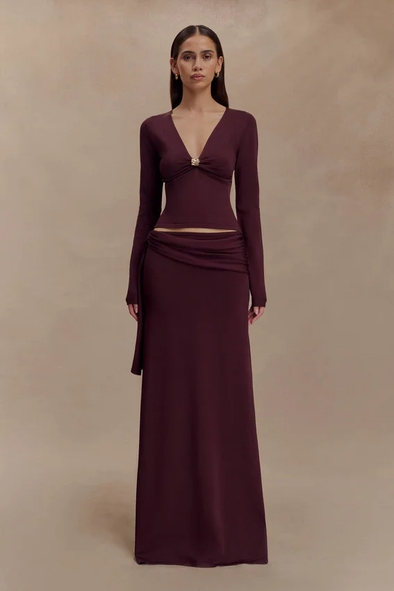 Bowie Low Rise Knit Maxi Skirt – Dark Chocolate Bowie Low Rise Knit Maxi Skirt – Dark Chocolate