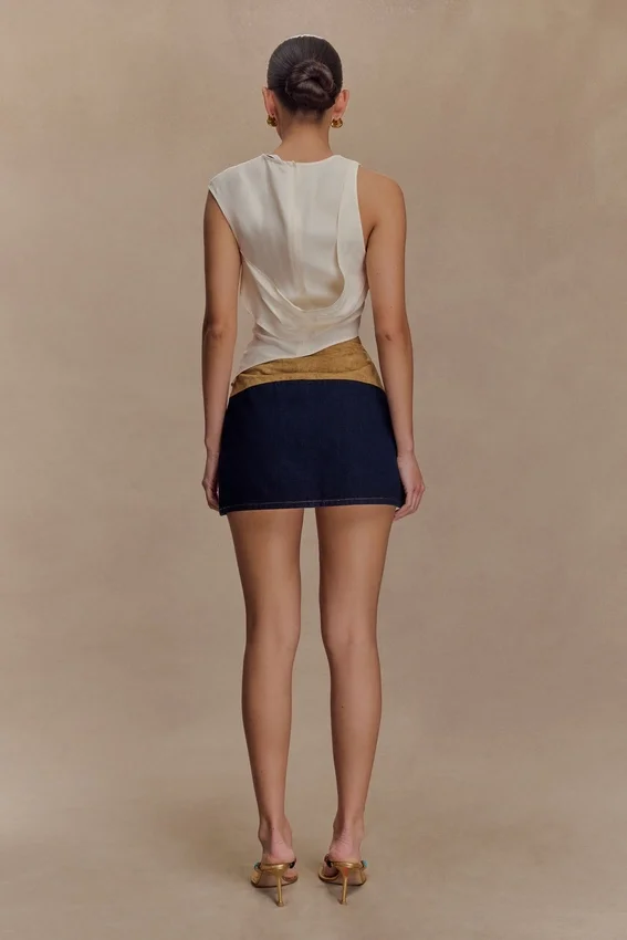 Miranda Faux Suede Belted Denim Mini Skirt – Indigo Blue Miranda Faux Suede Belted Denim Mini Skirt – Indigo Blue