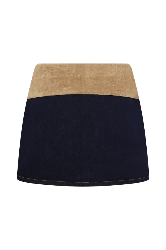 Miranda Faux Suede Belted Denim Mini Skirt – Indigo Blue Miranda Faux Suede Belted Denim Mini Skirt – Indigo Blue
