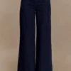 Miranda Faux Suede Belted Denim Wide Leg Jeans – Indigo Blue