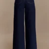 Miranda Faux Suede Belted Denim Wide Leg Jeans – Indigo Blue