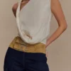 Miranda Faux Suede Belted Denim Wide Leg Jeans – Indigo Blue