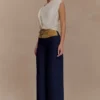 Miranda Faux Suede Belted Denim Wide Leg Jeans – Indigo Blue