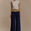 Miranda Faux Suede Belted Denim Wide Leg Jeans – Indigo Blue