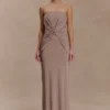 Mirren Strapless Slinky Maxi Dress – Bronze