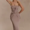 Mirren Strapless Slinky Maxi Dress – Bronze