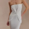 Mirren Strapless Slinky Maxi Dress – White