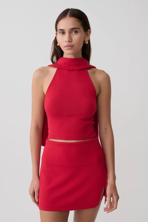 Misty Halter Backless Knit Top – Red Misty Halter Backless Knit Top – Red
