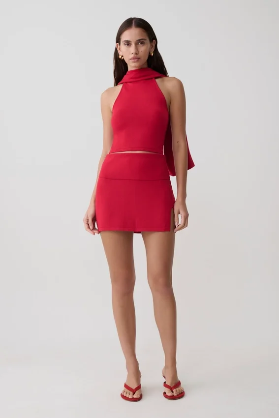 Misty Halter Backless Knit Top – Red Misty Halter Backless Knit Top – Red