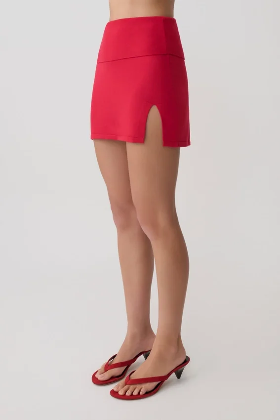 Misty Mid Rise Knit Mini Skirt – Red Misty Mid Rise Knit Mini Skirt – Red