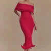 Molly Off Shoulder Knit Midi Dress – Raspberry