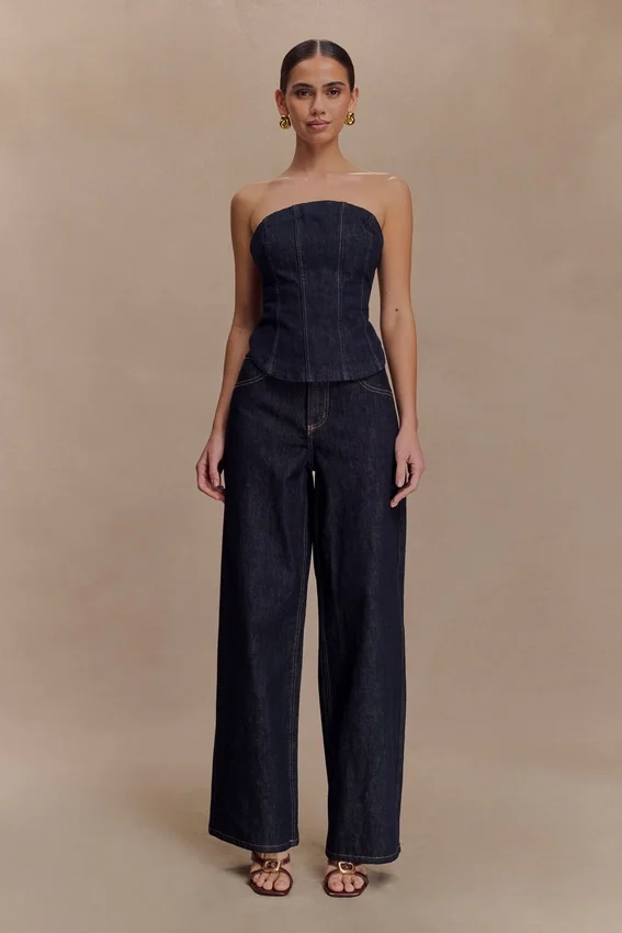 Monte Strapless Denim Corset – Washed Indigo Blue Monte Strapless Denim Corset – Washed Indigo Blue