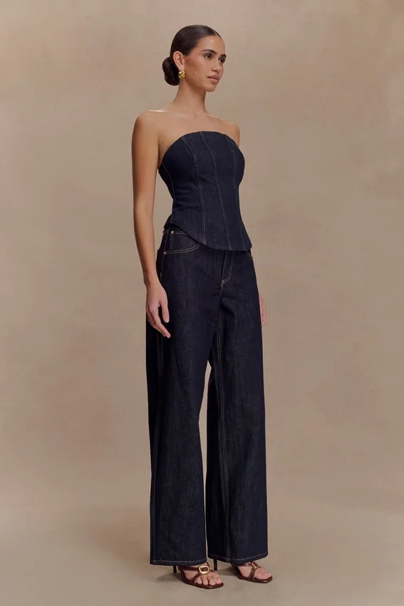 Monte Strapless Denim Corset – Washed Indigo Blue Monte Strapless Denim Corset – Washed Indigo Blue