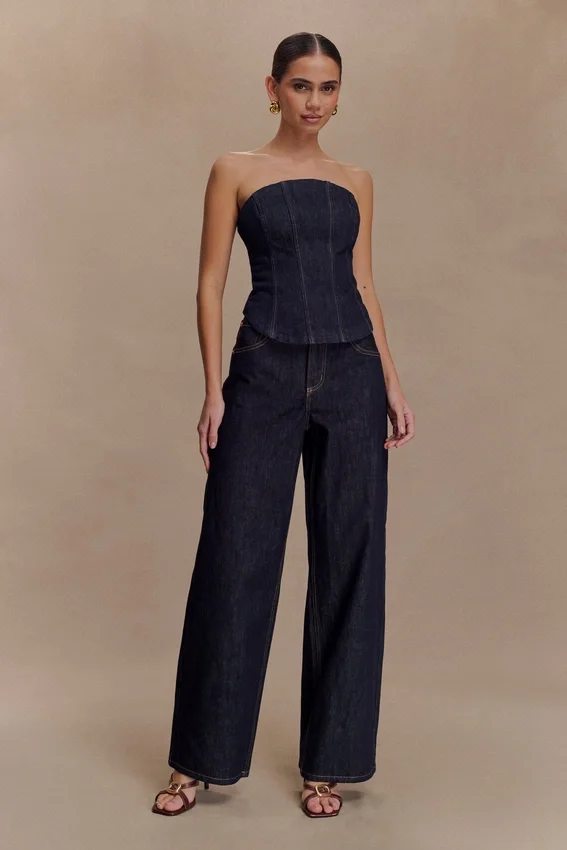 Monte Strapless Denim Corset – Washed Indigo Blue Monte Strapless Denim Corset – Washed Indigo Blue