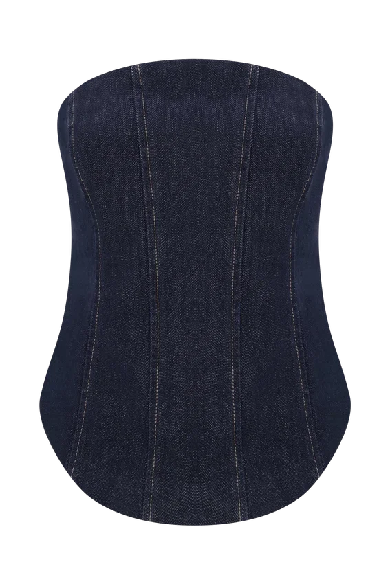 Monte Strapless Denim Corset – Washed Indigo Blue Monte Strapless Denim Corset – Washed Indigo Blue
