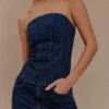 Monte Strapless Diamante Denim Corset – Midnight Blue