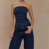 Monte Strapless Diamante Denim Corset – Midnight Blue