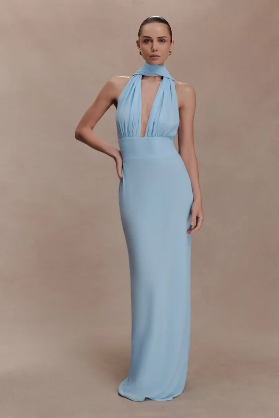Nadine Halter Chiffon Maxi Dress – Blue Nadine Halter Chiffon Maxi Dress – Blue