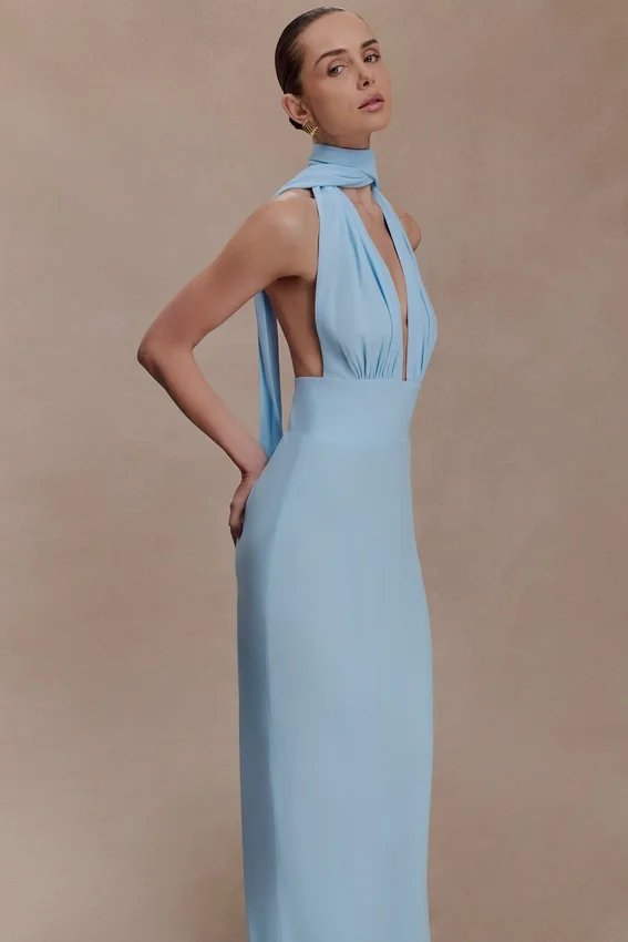 Nadine Halter Chiffon Maxi Dress – Blue Nadine Halter Chiffon Maxi Dress – Blue