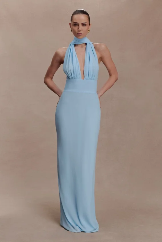 Nadine Halter Chiffon Maxi Dress – Blue Nadine Halter Chiffon Maxi Dress – Blue