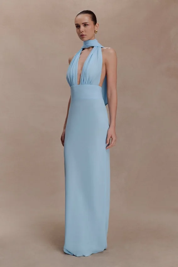 Nadine Halter Chiffon Maxi Dress – Blue Nadine Halter Chiffon Maxi Dress – Blue