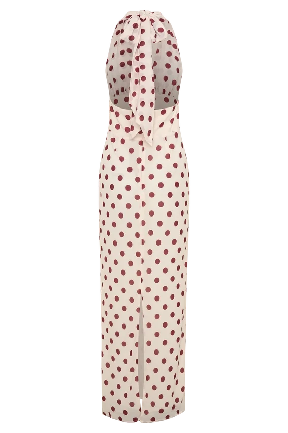 Nadine Halter Chiffon Maxi Dress – Ivory/Merlot Polka Dot Nadine Halter Chiffon Maxi Dress – Ivory/Merlot Polka Dot