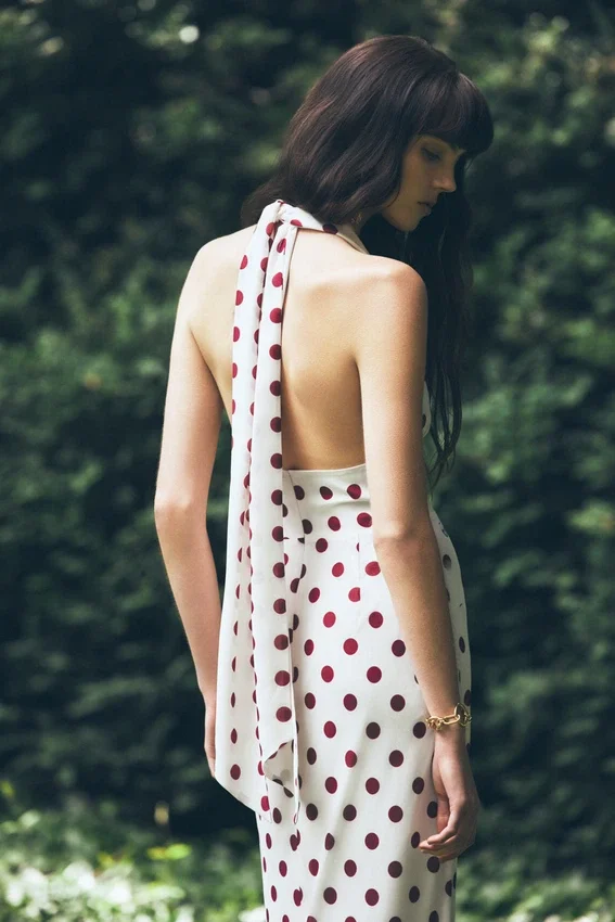 Nadine Halter Chiffon Maxi Dress – Ivory/Merlot Polka Dot Nadine Halter Chiffon Maxi Dress – Ivory/Merlot Polka Dot